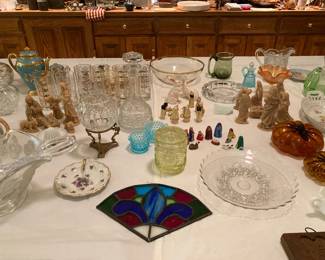 stained glass, two beeswax nativities, small nativities, etc.