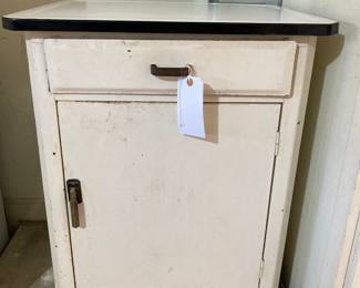 vintage enamel-top metal cabinet