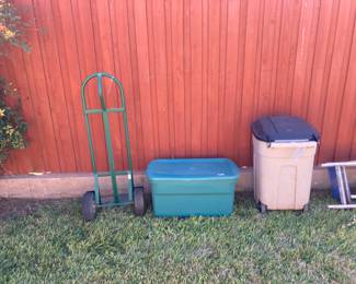 hand truck dolly, bin, wheeled trash can