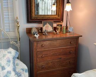 antique pine chest, antique wall mirror