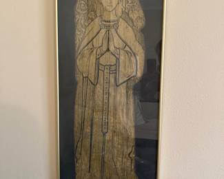 framed medieval brass rubbing