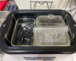 vintage Westinghouse roaster with original Westinghouse dishes, cord
