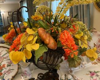 cornucopia floral, carnival glass, teacups, etc. 