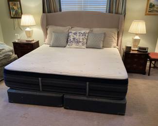 king Beautyrest Black Hybrid memory-top mattress and springs, king wing back headboard, elegant side chests
