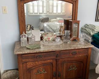 antique marble-top mirrored chest