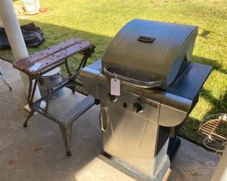 gas grill, work bench