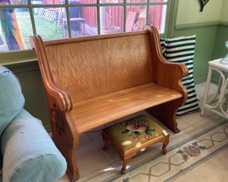 deacon's bench, embroidered foot stool