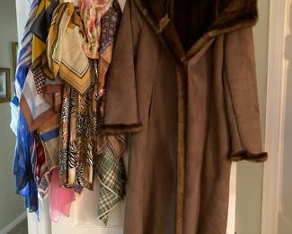 Talbots faux fur-lined coat, scarves