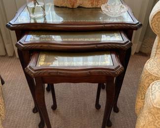 glass over leather nesting tables