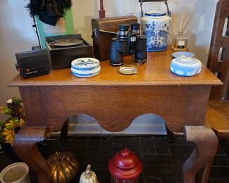 Antique Side Table - Binoculars - Antique Music Box - Wedgewood