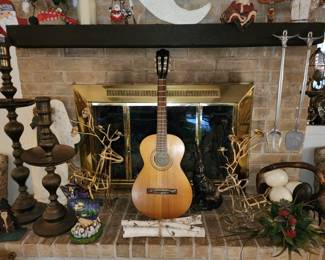 Guitar - Large Brass Candlesticks - Home Decor