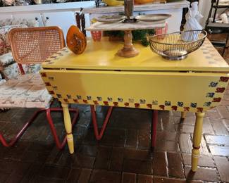 Folk Art Drop Leaf Small Kitchen Table