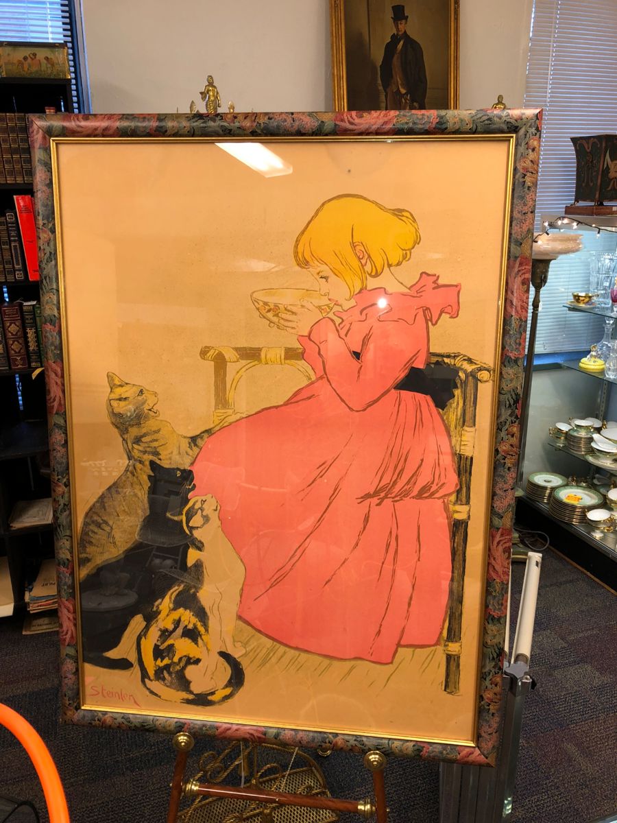 Theophile Steinlen original 1894 antique lithograph “before letters” for what became the poster Lait Pur Sterilise. Probably cropped, 2 stains. 