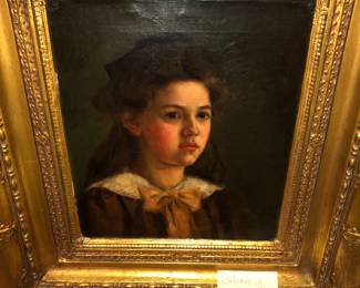 Antique oil painting portrait of a school girl