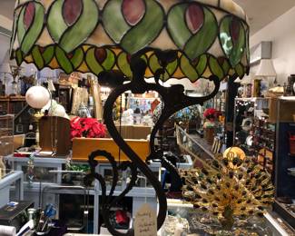 Bradley & Hubbard lamp base with Antique glass shade