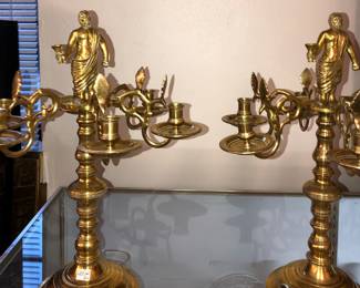 Large pair of antique brass candelabra 