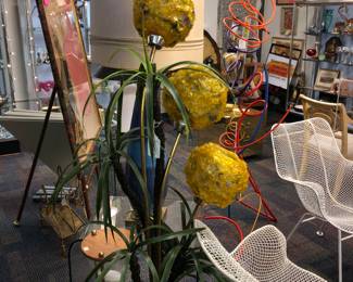 Spaghetti ribbon globe shade floor lamp MCM 