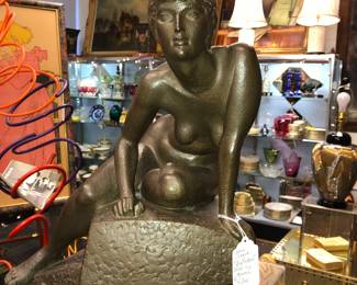 John Clague (1928-2004), large bronze sculpture “Reflection”, cast in year 2000 #1/10, from the artist’s Estate. John Clague was a Cleveland artist who taught at Oberlin College and Cleveland Institute of Art. 
