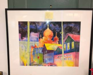 Cleveland School watercolor, Tremont neighborhood and St. Theodosius Eastern Orthodox Cathedral, 733 Starkweather Ave., Cleveland, Ohio 