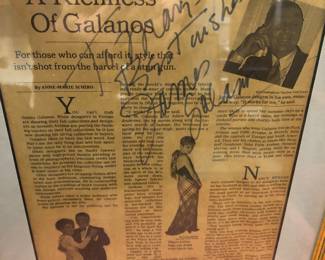 James Galanos signed newspaper article