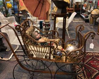 Original antique wicker baby or baby doll carriage