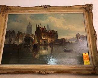 Interesting large German oil painting on canvas by T. C. Gessnitzer 