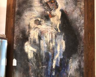 Large Modernist oil painting of Madonna & Christ Child, signed Richter ‘63