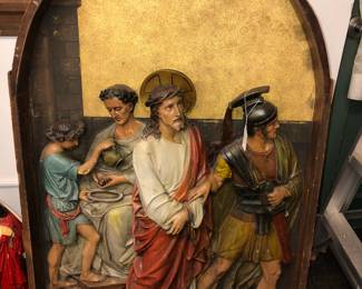 Large antique church sculpture Jesus in 1 of the Stations of the Cross. 