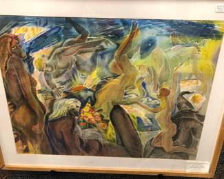 Watercolor by Cleveland School artist Paul B. Travis. Provenance the artist’s family. Titled on back Youth and Age. 