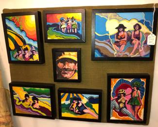 This vintage -1970s oil or acrylic painting is done from Polaroids or snapshots and it represents memories of a day at the beach