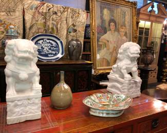 Pair of marble foo dogs