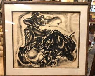 Charcoal drawing by Cleveland School artist Paul B. Travis. Provenance the artist’s family. 