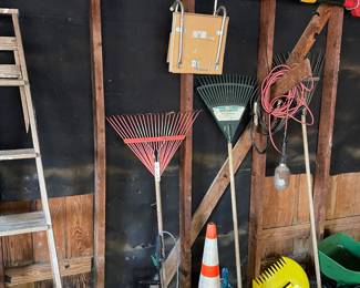 assortment of tools, ladder