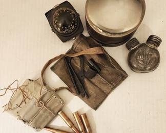 vintage double powder holder, magnifying glass