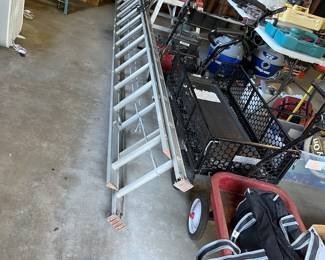 extension ladder, metal utility wagon, radio-flyer wagon, pet carrier, step ladder on wheels, box fans, sm light-weight aluminum ladder