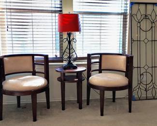 Barrel Chairs, Leaded Glass Pane