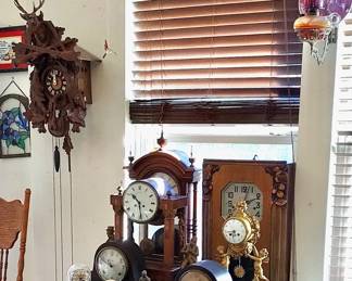 These Antique Clocks Need Some Loving Repair.."Reuse" Cuckoo Clock," Hobo" Voggenberger Clock ,Art Deco Westminster Clock, Cherub 1800's Clock, Swiss Movement Cuckoo Clock.