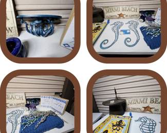 Seahorses Blue Crocheted Blanket  Octopus Shelf  Pictures  Etc