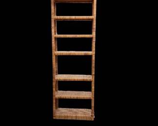 Tall Wood Wicker Shelf