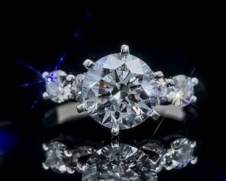 Round Brilliant Cut Diamond 6-Prong 5-Stone Engagement Ring in 14k White Gold w/ Independent Insurance Appraisal, Highly Detailed Report- F Color Diamond