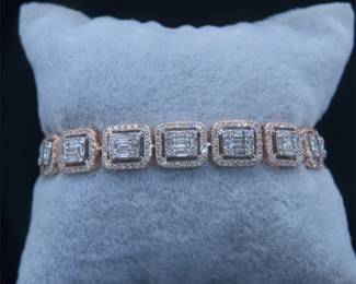 4.80 Carat Diamond Cushion Halo Link Tennis Bracelet in Rose Gold - Vintage Inspired Elegance