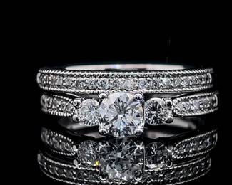 Diamond Engagement Ring & Wedding Band 2-Piece Matching Bridal Set in 14k White Gold