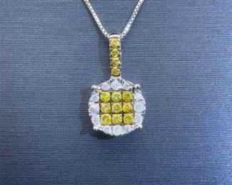 Fancy Yellow & White Diamond Round Drop Pendant in Yellow Gold