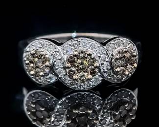 Chocolate and White Diamond Cluster Ring in 14k Gold