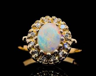 Opal and Diamond Ring in 14k Gold