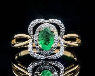 Emerald and Diamond Ring in 14k Gold
