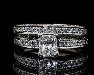 1.37ct Diamond Princess Engagement & Wedding Ring 2-Piece Matching Bridal Set in 18k White Gold