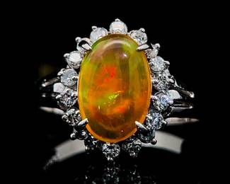 Opal and Diamond Cocktail Estate Ring in Platinum