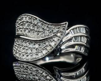 1 Carat Diamond Leaf & Vine Pave & Channel Nature Estate Ring in 14k White Gold