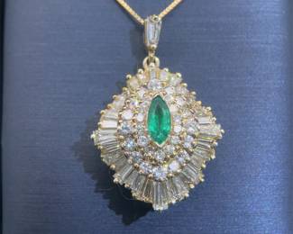 4.50 Carat Emerald & Diamond Cluster Drop Pendant and Pin in 14k Yellow Gold!